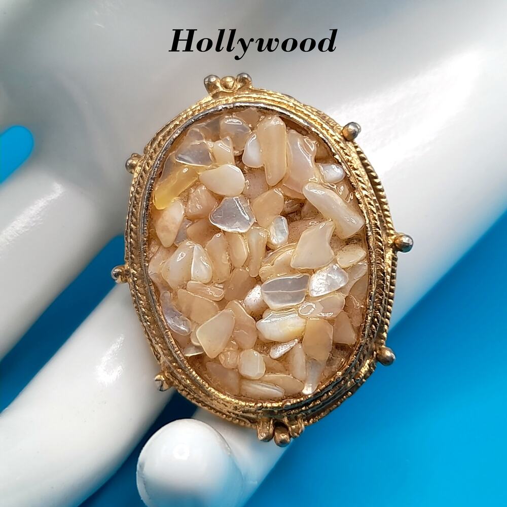 Vintage Mother of Pearl Hollywood Brooch, 1950s, 1 1/2 Inches